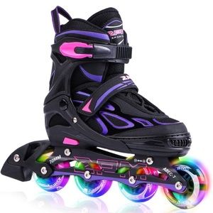 2PM SPORTS Vinal Girls Adjustable Flashing Inline Skates, All Wheels Light Up